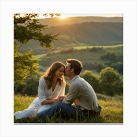 Couple Kissing In The Countryside Canvas Print
