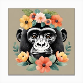 Floral Baby Gorilla Nursery Illustration (3) Canvas Print
