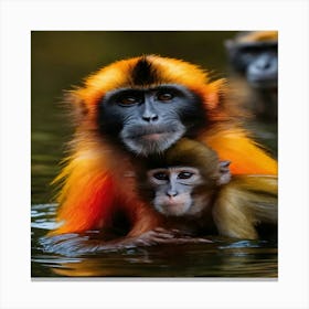 Monkeys In The Water Canvas Print