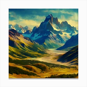 An Illustration Of A Mountain In The Style Of Impressionism With A Wide Aspect Ratio 3 Canvas Print