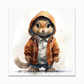 Watercolour Cartoon Chipmunk In A Hoodie 2 Canvas Print