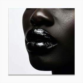 Close Up Of Full Sealed Lips Shades Of Ebony Against A Stark White Backdrop Symbolizing Silence A (1) Canvas Print