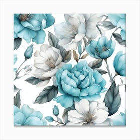 Watercolor Blue Flowers Seamless Pattern Canvas Print