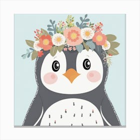 Floral Baby Penguin Nursery Illustration (13) Canvas Print