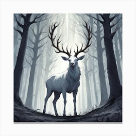 A White Stag In A Fog Forest In Minimalist Style Square Composition 29 Canvas Print