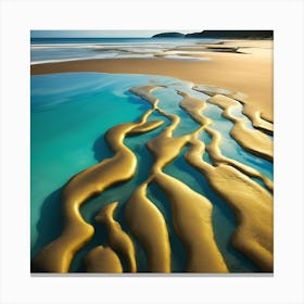Liquid Sand, Golden Ripples on the Beach Canvas Print