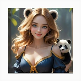 Asian Girl With Panda Bear Canvas Print