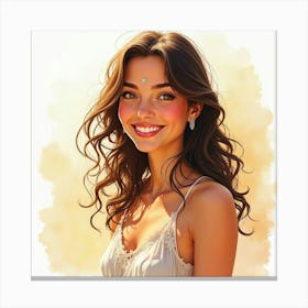 Spanish Girl With A Radiant Smile, Watercolor With Joyful Ambiance 1 Canvas Print