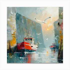 Boats In The Harbour, Abstract Expressionism, Minimalism, and Neo-Dada Canvas Print