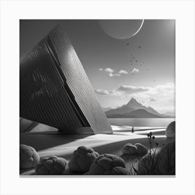 Alien Pyramid Black and White Canvas Print