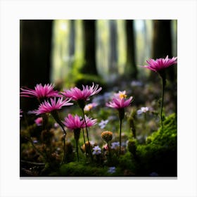 Pink Flowers In The Forest Canvas Print