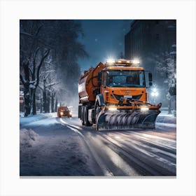 Snow Plow On The Road Canvas Print