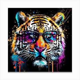 Tiger With Colorful Sunglasses Pop Art Canvas Print
