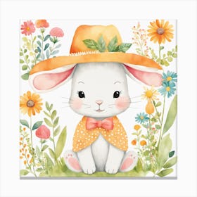 Floral Baby Rabbit Nursery Illustration (1) Canvas Print