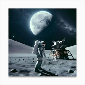 An Image Capturing The Moon Landing, Featuring A Lone Astronaut Standing On The Lunar Surface Canvas Print