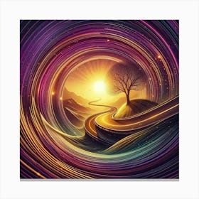 Winding Road Sun Tree 3 1 Canvas Print