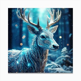 Firefly Whimsical Robotic Deer With Teal And Iridescent Details In A Frosty, Enchanted Forest 10197 (2) Canvas Print