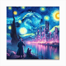Van Gogh Painted A Starry Night Over A Cyberpunk Cityscape 3 Canvas Print
