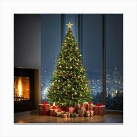 Christmas Tree Illuminated Season Home Background Holiday Merry Magic Fire Celebration Hou (24) Canvas Print