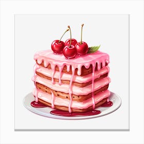 Pink Cake With Cherries 2 Canvas Print