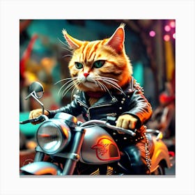 Ginger Cat Riding Motorbike 1 Canvas Print