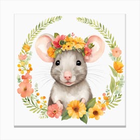 Floral Baby Rat Nursery Illustration (51) Canvas Print