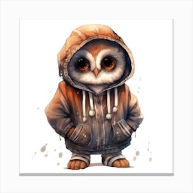 Watercolour Cartoon Owl In A Hoodie 3 Canvas Print
