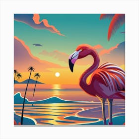 Flamingo At Sunset Canvas Print