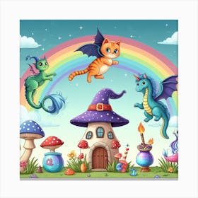 Cartoon Witches And Wizards Canvas Print