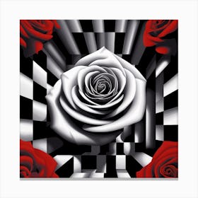 Roses On A Checkered Background Canvas Print