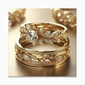 Beautiful Yellow Gold Diamond Weddings Ring Sets 3 Canvas Print