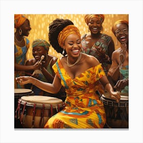 African Women Playing Drums 2 Canvas Print