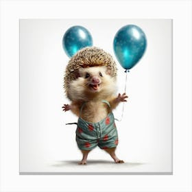 Hedgehog Holding Balloons Canvas Print