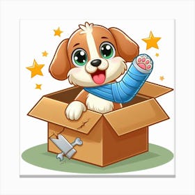 Dog In A Box Smiling Broken Arm Canvas Print