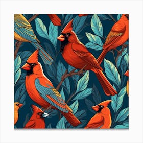 Cardinal Birds Seamless Pattern Canvas Print