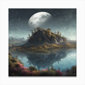 Moonlight Over A Lake Canvas Print