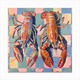 Pastel Tile Lobster 1 Canvas Print
