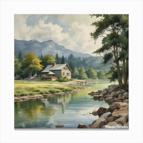 Cabin By The River Canvas Print