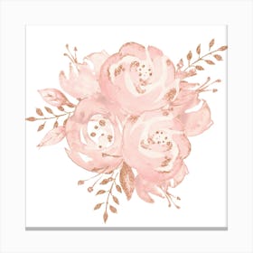 Pink Roses On White Rose Gold Canvas Print