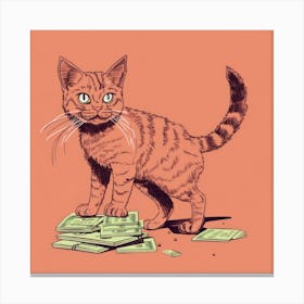 Cat On Money Canvas Print