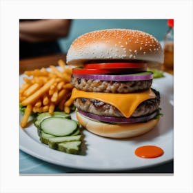 Hamburger On A Plate 1 Canvas Print