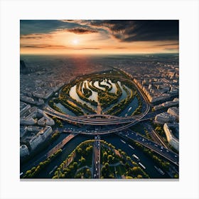 Paris Cityscape At Sunset Canvas Print