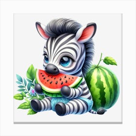 Zebra With Watermelon Canvas Print