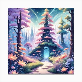A Fantasy Forest With Twinkling Stars In Pastel Tone Square Composition 224 Canvas Print