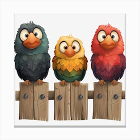 Three Colorful Birds On A Fence 2 Canvas Print