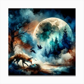 Fox In The Moonlight Canvas Print