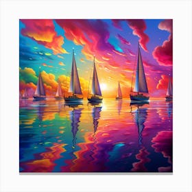 Sailboats At Sunset 4 Canvas Print