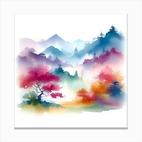 Watercolor Asian Landscape 1 Canvas Print