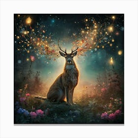 Deer In The Night The Magic of Watercolor: A Deep Dive into Undine, the Stunningly Beautiful Asian Goddess 1 Canvas Print