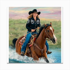 Cowgirl Riding Horse Canvas Print